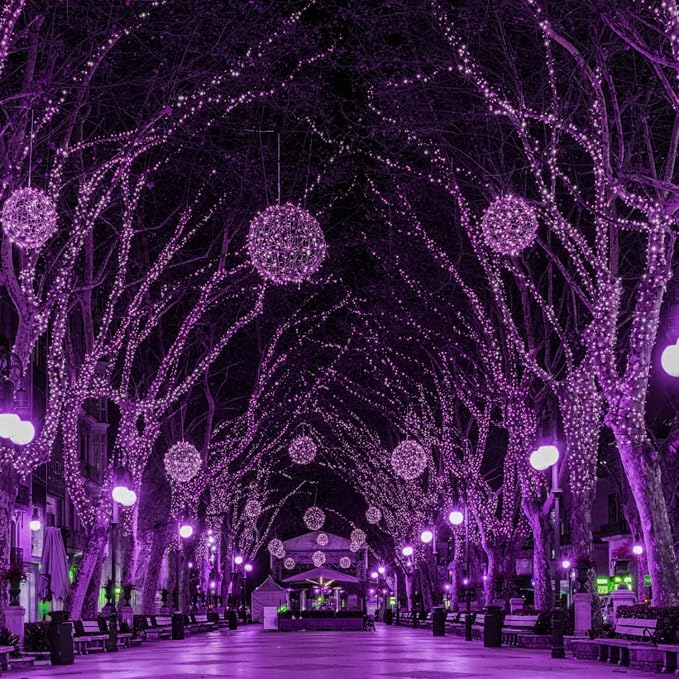 Minetom Halloween String Lights Outdoor, 66Feet 200 Led Purple Lights with 8 Lighting Modes for Halloween Garden Christmas Xmas Tree Lights Decor(Purple) | 8 Lighting Modes, Connectable, Waterproof, Christmas Mini Lights for Bedroom Door Haunted House ...