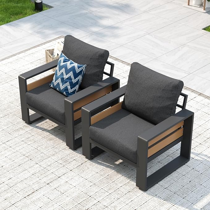 Aoxun Aluminum Patio Furniture Set, 2 Piece Luxury Outdoor Sectional with 6" Olefin Fabric Cushions, Patio Conversation Sets with Coffee Table Outdoor Sofas for Backyard, Porch Dark Grey