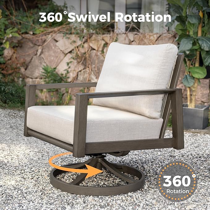 HAPPATIO Patio Conversation Set, 4-Piece Aluminum Oversized Patio Furniture Set with Rope Woven Backrest, 2 Swivel Chairs and Loveseat with Thick Cushion, Hand-Brushed Frame for Yard, Porch, Balcony