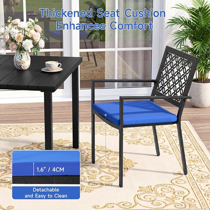 LuxaDomus 5 Piece Outdoor Dining Set, Wood Grain Square Outdoor Patio Table and Chairs Set, Metal Dining Set with with 4 Spacious Dining Chair, All Weather Patio furniture Set for Deck Garden Poolside