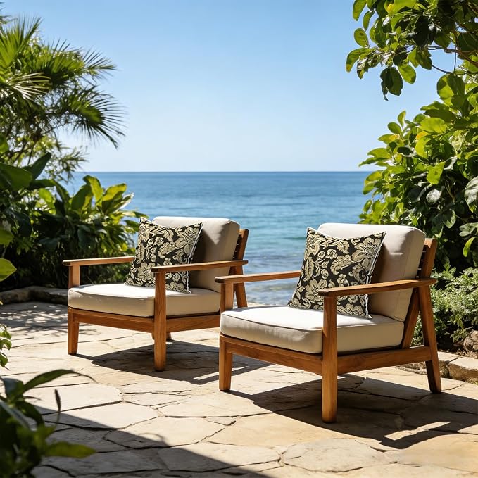 LVTXIII Outdoor Throw Pillows 18x18 Patio Waterproof Square Pillows with Piping Fade Resistant Accent Pillow for Spring Summer Garden Decoration, Set of 2, Jacobean Black