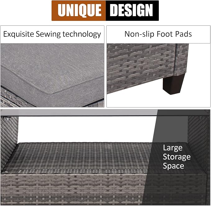 Tangkula 4 Pieces Rattan Conversation Set, Patiojoy Outdoor Furniture Set with Cushions, Lounge Sofa Set with Coffee Table, Patio Sectional Sofa Set for Patio Garden Poolside Backyard (Gray)