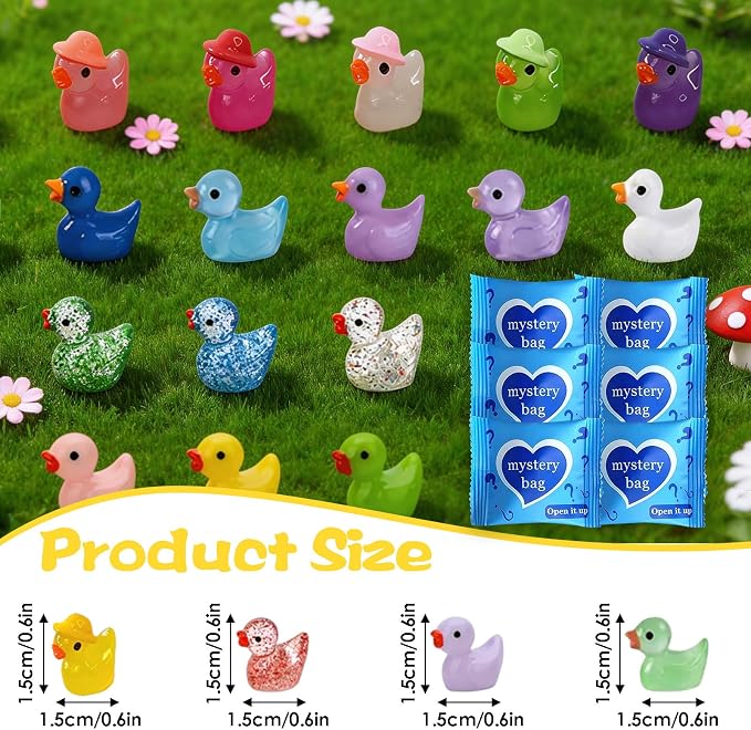 Mini Glow In The Dark Animal Resin Models, Resin Animals Mystery Bags, Individually Wrapped Blind Bags Tiny Animal Figurines, Collectible Mini Animals For Fairy Garden, DIY Crafts (50, Z-Ducks)