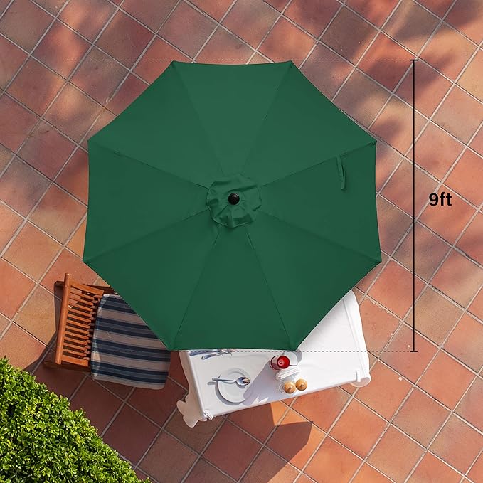 HealSmart 2pcs 9ft Patio Umbrella with Push Button Tilt/Crank, Outdoor Table Market Yard Umbrella with 8 Sturdy Ribs for Garden, Backyard, Deck, Pool, Green