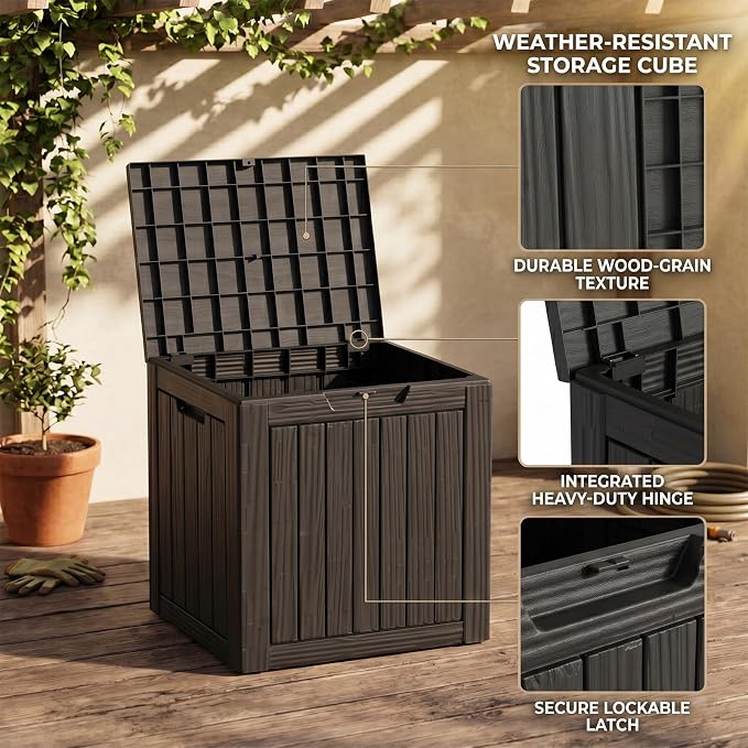 35 Gallon Deck Box Outdoor Waterproof, Resin Storage Box Outdoor Lockable, Multipurpose Outside Container for Patio Cushions, Garden Tools & Package Drop, UV & Fade Resistant, Black