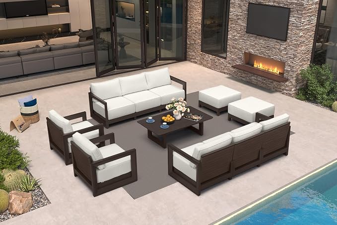 PURPLE LEAF Patio Furniture Set Enclosed Outdoor Couch with 9.6" Thick Cushion and Soft Pillows 11 Piece Modern Outdoor Conversation Sets with Ottoman Patio Conversation Set for Yard Pool Deck, Bronze