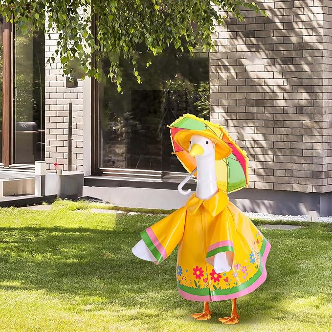 DECOHS 3 Pcs/Set Raincoat Porch Goose Outfits, Summer Lawn Goose Statue Raincoat Costume, Yard Goose Clothes Raincoats Umbrella Hat Outfit for 23" Statue Patio Garden Decoration (Yellow)