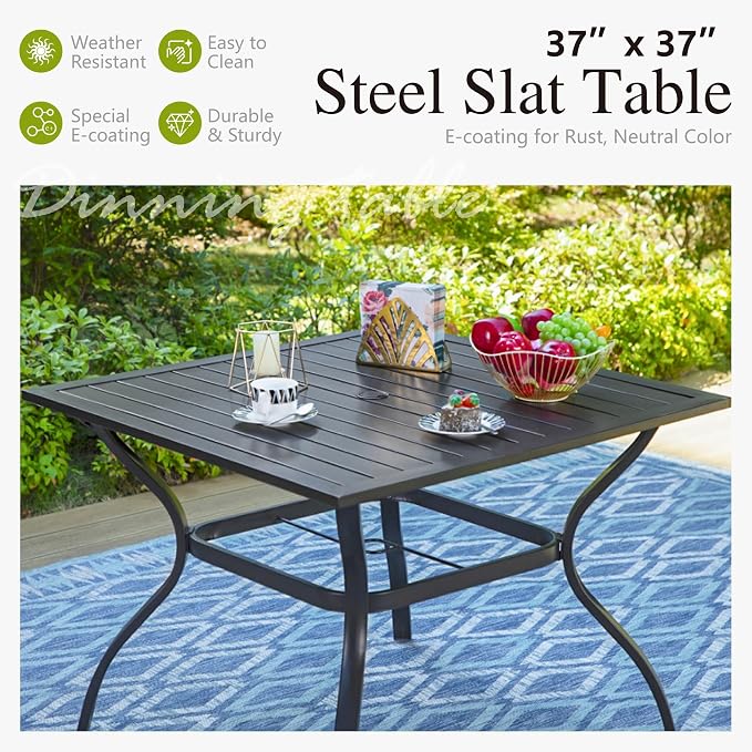 Sophia & William Patio Dining Set, Steel, 10ft Umbrella Red | Swivel Chairs, E-Coated, Cushions Included, For Patio, Garden and Yard