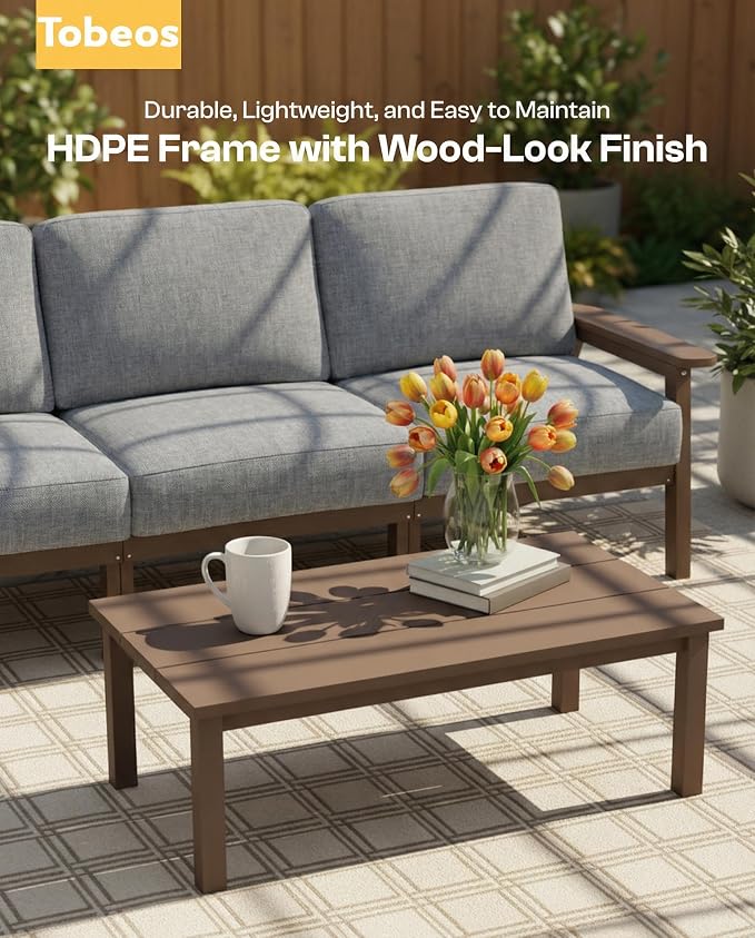 2 Piece HDPE Outdoor Furniture Set with Gray Cushions (Brown Frame) | All-Weather HDPE, Modular Design, Extra-Deep Seating, Thick Cushions, Ideal for Backyard, Deck & Porch