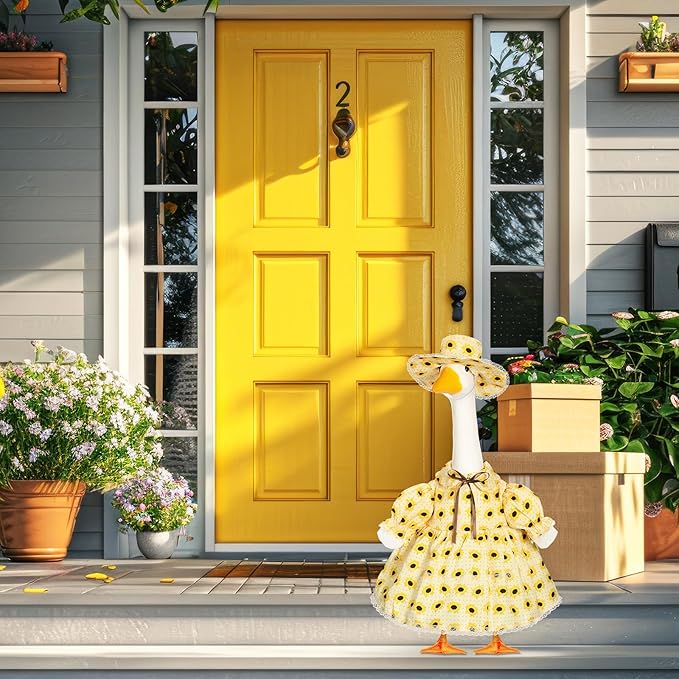 FuWeave Fall Porch Goose Outfit for Lawn Decor | Fits 23"/17" Lawn Plastic/Cement Statue Goose Costume Dress for Front Outdoor Courtyard Garden Patio Yard Decoration