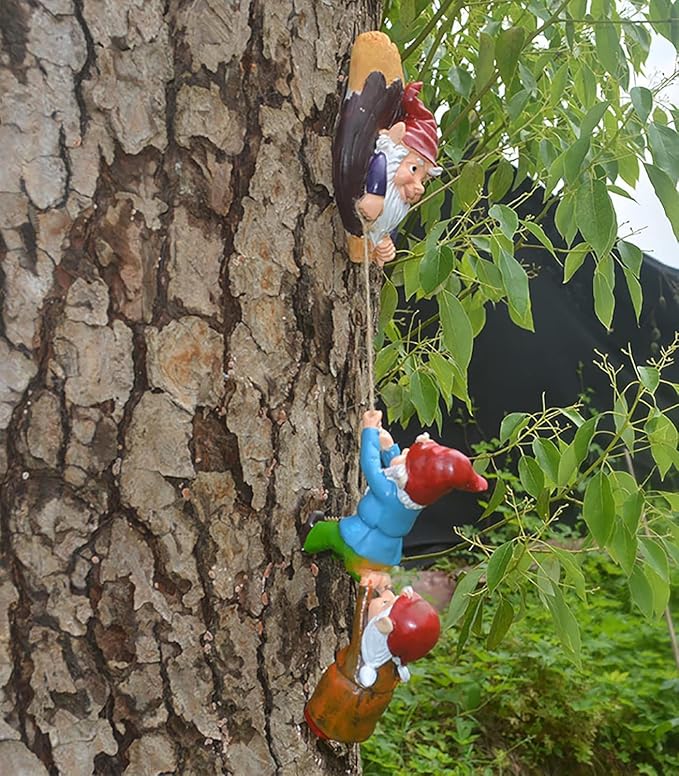 Climbing Gnome Patio Statue Gift,Outdoor Garden Fairy Elves Accent,Whimsical Gnomes Lawn Ornament Sculpture,Hanging Gnomes Yard Art, Funny Resin Decor,Clearance Tree Face Hugger Figurine