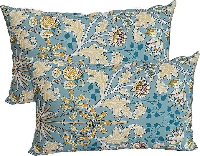 ADLIVWYD Lumbar Pillows for Indoor Outdoor uses,Waterproof Removable Cover with Zipper Outdoor Pillows Set of 2 for Patio Furniture,12×20 Inch (Teal Floral)