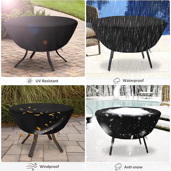 Round Patio Table Cover,Suitable for 36 Inch Diameter Patio Round Table,Waterproof Heavy Duty Round Outdoor Coffee Table Cover,Black