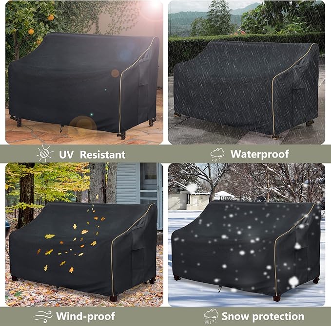 Patio 3-Seater Sofa Cover,Outdoor Couch Cover Fits up to 85W x 38D x 35H Inches,100% Waterproof Heavy Duty Patio Furniture Covers,Black