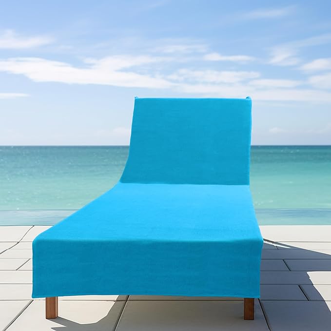 COTTON CRAFT Pool Lounge Chair Cover - 2 Pack - 100% Cotton - Soft Ringspun Terry Towel Spa Chaise Lounge Chair Cover - Beach Chair Cover - Oversized 32 in Wide x 82 in Length x 7 inch Pocket – Aqua