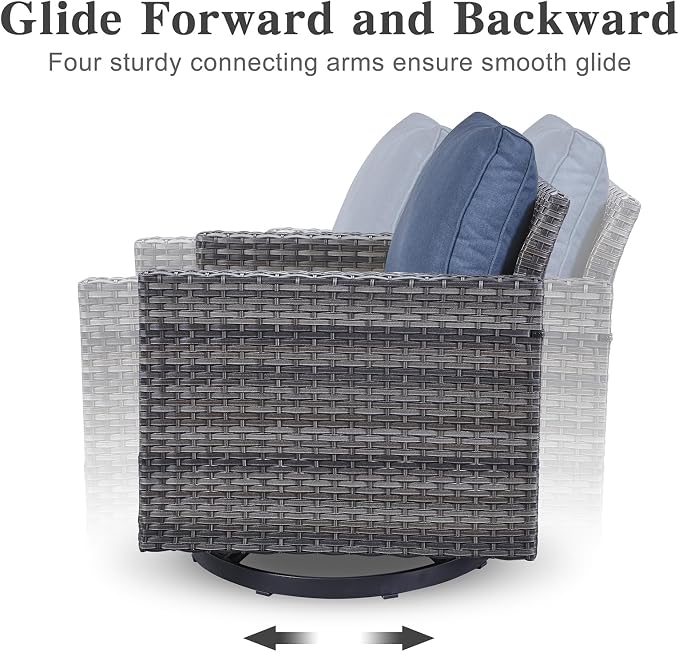 Belord Outdoor Bistro Set 3 Piece Wicker Swivel Rocker Patio Chairs, Oversize Outdoor Rattan Seating Set, Patio Swivel Glider Chairs Wicker Furniture with Metal Side Table for Outside Porch Backyard