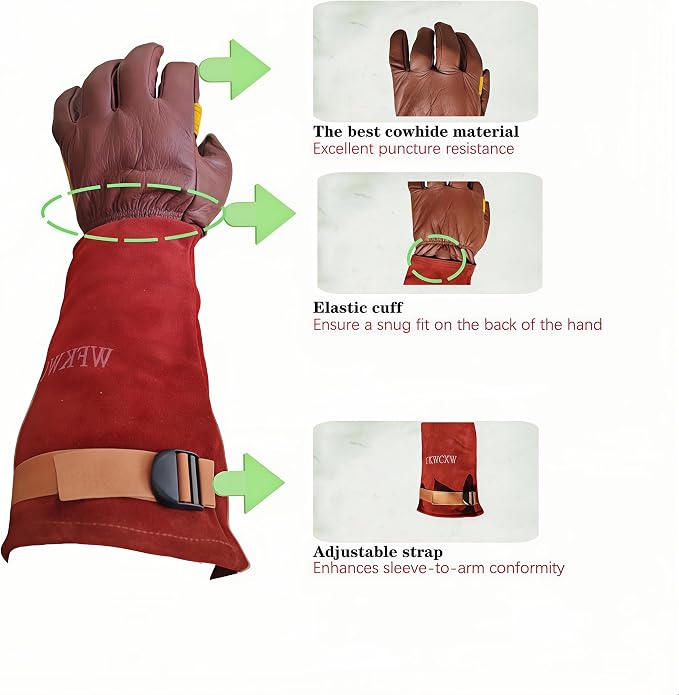 Cow Leather Gardening Gloves, Adjustable&Thorn Proof,Cactus Handling,Rose Pruning,Gardening Gifts For Women/Men