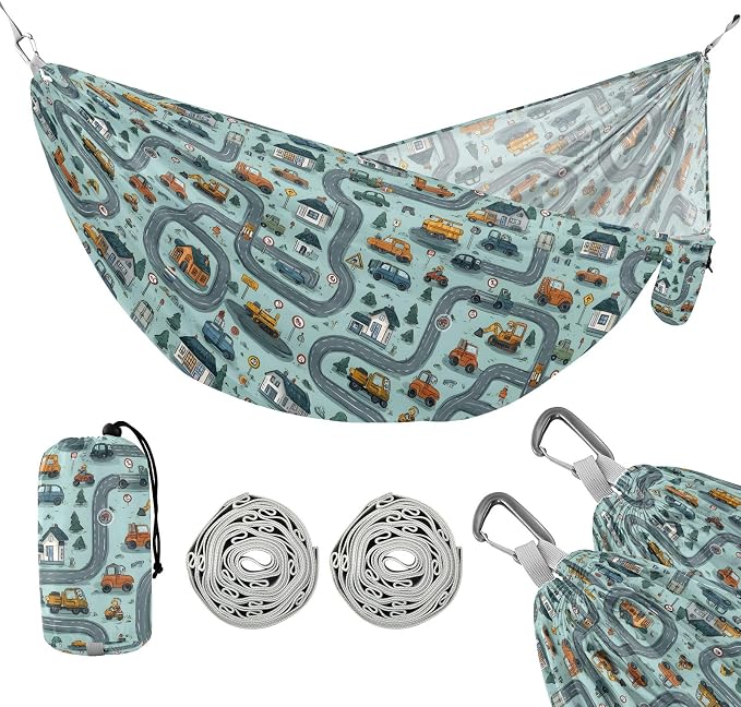 Camping Hammock Outdoor Hammocks for Outside Green Truck Road Beach Trees Portable Lightweight with Pockets Tree Straps Indoor