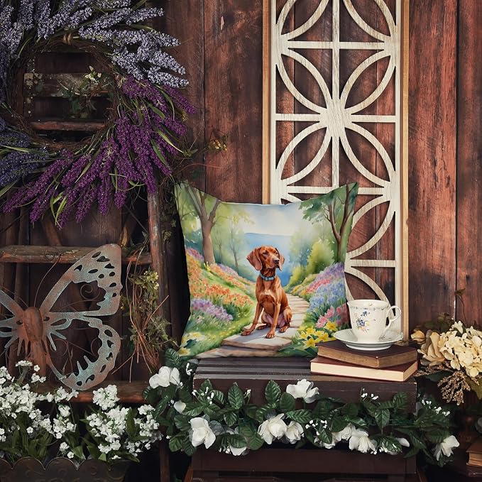 Caroline's Treasures Vizsla Spring Path Throw Pillow Machine Washable, Indoor Outdoor Decorative Pillow for Couch, Bed or Patio, 18Hx18W