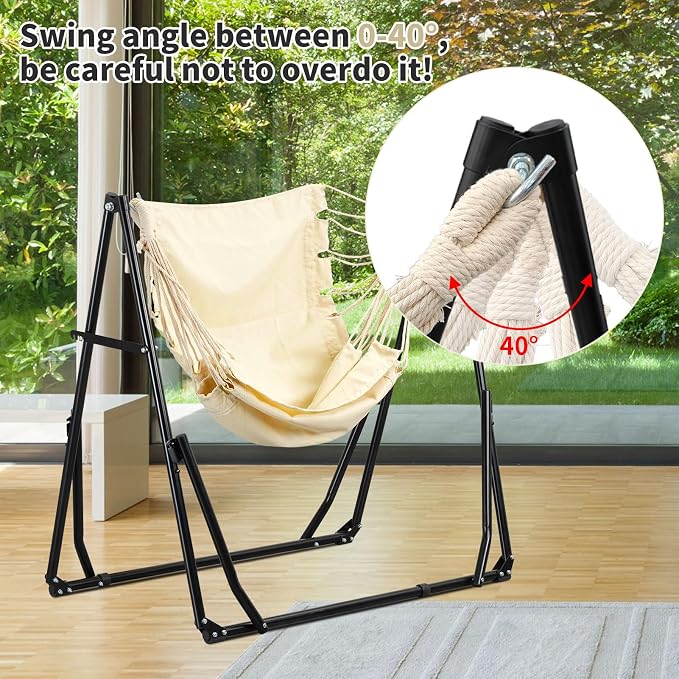 2 in 1 Hammock with Stand, Outdoor Hammock Swing Chair with Portable Heavy Duty Stand, Multi-Functional Hammock Stand 480 lbs Weight Capacit-White