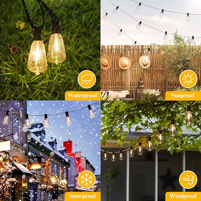 Brightever Outdoor String Lights 180FT, Patio Lights with 90+4 Dimmable ST38 Shatterproof LED Bulbs, Vintage Edison String Lights for Outside, Waterproof Bistro Lights for Halloween Backyard 2700K