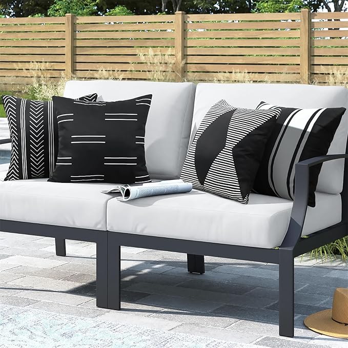 Adabana Set of 4 Outdoor Waterproof Pillow Covers 18x18 Black and White | Modern Geometric Throw Pillows Cover Decorative Boho Pillow Covers for Patio, Garden, Porch