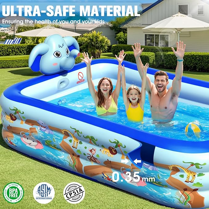Inflatable Pools with Sprinkler,Upgraded Elephant Inflatable Swimming Pool,Kids Pools for Backyard,Large Inflatable Pool for Adults Blow up Pools,Oversized Thickened Family Inflatable Pool-Multi color