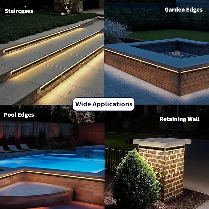 SHONELIGHTING Solar Step Lights for Outside, 33 Focused-Beam High-Brightness LEDs, Waterproof Aluminum Outdoor Stair Light for Risers, Curbsides, Poolsides, Planter Edges (Warm White, 8Pack)