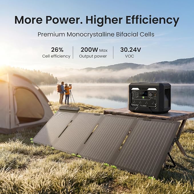 N1000 Solar Generator with 200W Solar Panel,1024Wh Portable Power Station 6H Fast Solar Charge, 25W Wireless Charger, LiFePO4 Battery for Home Backup, Off-Grid Camping