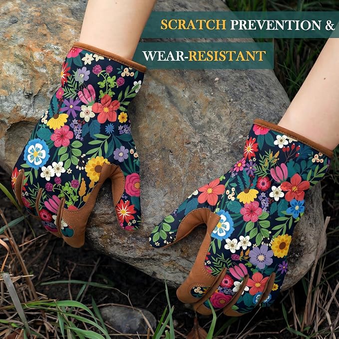 Trifabricy Gardening Gloves for Women, Breathable Leather Garden Gloves with Grip, Thorn-Proof Puncture-Resistant Work Gloves