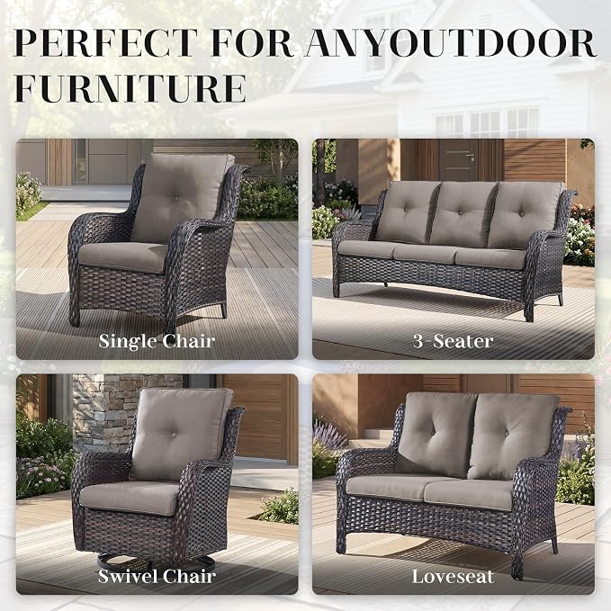 Rilyson Wicker Rocking Chair Swivel Chairs - 4 Piece Rocker Patio Chairs Set Rattan Rocking Chair for Outdoor Porch Deck Garden Backyard(Brown/Grey)