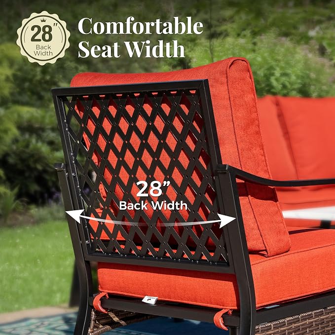 MIXPATIO Patio Furniture Set with Coffee Table, Outdoor Conversation Set with 2 x Rocking Chairs, 1 x 3-Seat Sofa for Lawn Garden Backyard, Red