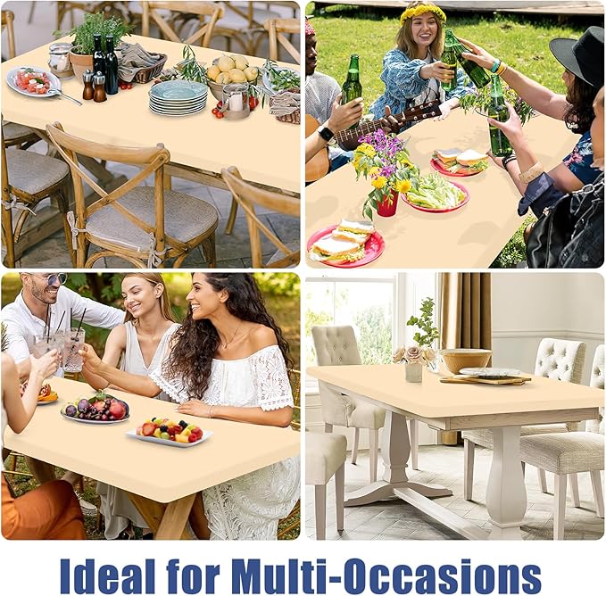 Moosfor Spandex 4 Foot Rectangle Table Cloth 2 Pack, Elastic Fitted Tablecloths for Picnic, Stretch Washable Patio Table Cover for Outdoor, Camping, Banquet and Parties (Ivory, 24"x48")