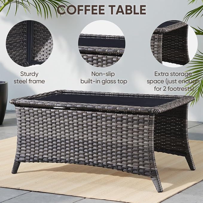 Swivel Patio Chairs sofa Set of 8 with 6" Thick Cushion - Wicker Outdoor Swivel Rocker Patio Chair ,Sofa/Glass coffee table, High Back Comfortable Outdoor Glider Chairs - Gery Wicker | Gery Cushions