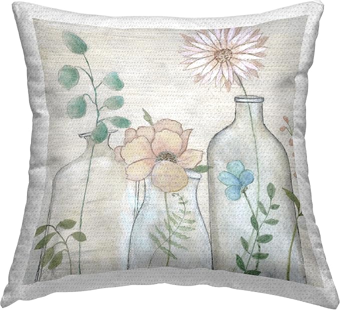 Stupell Industries | Country Botanicals Floral Vases, 18 x 18 | Outdoor Pillow, Made in USA - By Janet Tava
