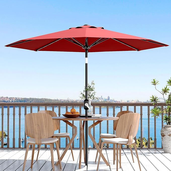 10Ft Patio Umbrella - 8 Sturdy Ribs Outdoor Table Umbrella with Crank Lift & Push Button Tilt - Market Umbrella for Pool, Deck, Yard, Garden - Turquoise