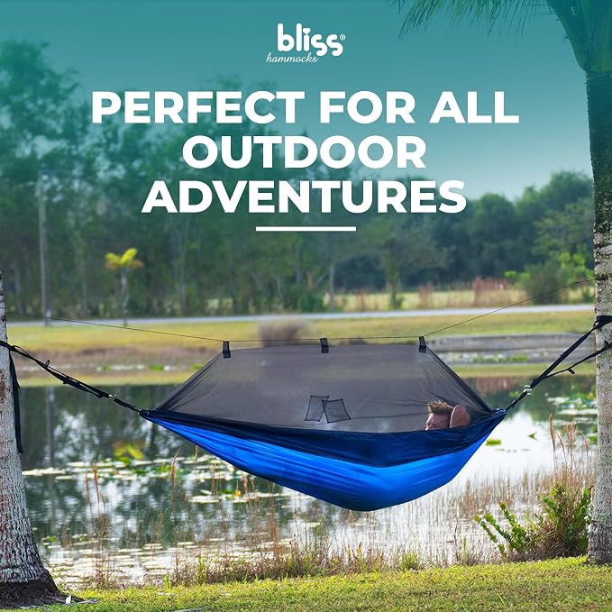 Bliss Hammocks BH-406XLS-RB Hammock in a Bag w/ Adjustable Tree Straps, 54-in. Wide, Weather & UV Resistant, 350 Lb. Capacity (Royal Bliss)