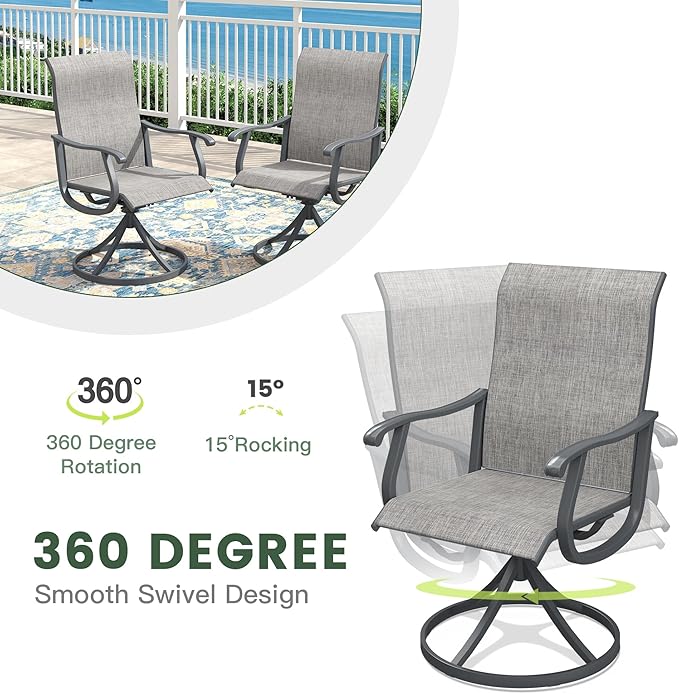 Outdoor Dining Set for 6, 63" Metal Outdoor Dining Table with Umbrella Hole and Sling Patio Swivel Chairs, 7 Pieces Patio Table and Chairs Set for Garden Backyard, Grey