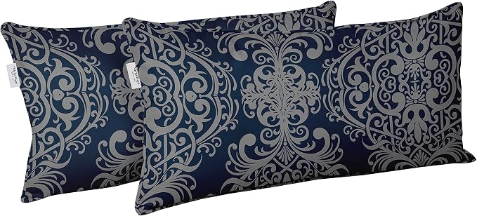 Indoor/Outdoor Polyester Fabric Lumbar Pillow Cover, All-Weather Waterproof Rectangular Cushion Case for Patio Furniture, 12 x 18 Set of 2 - Moroccan-68