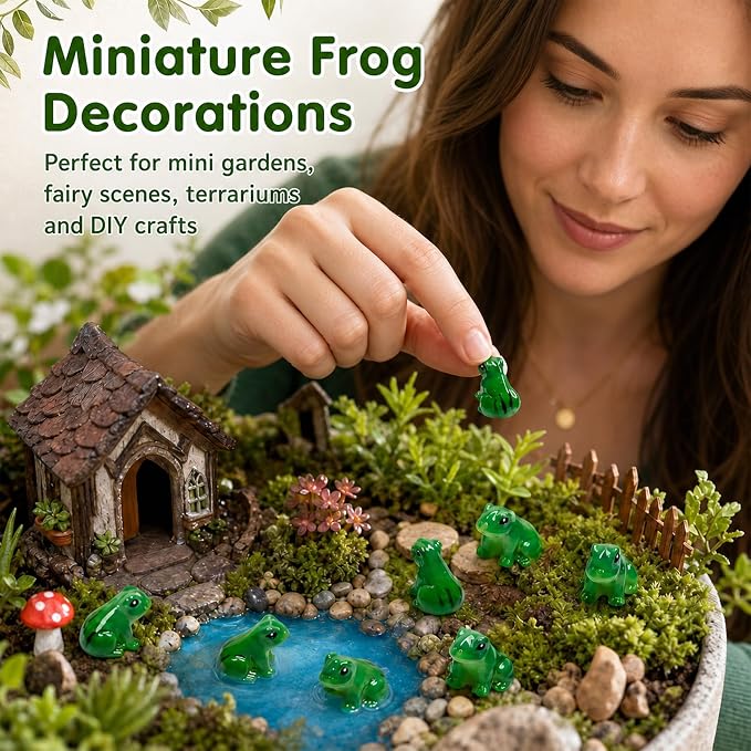 Exasinine 30 Pcs Resin Mini Frogs Green Frog Miniature Figurines Animals Model Fairy Garden Miniature Moss Landscape DIY Terrarium Crafts Ornament Accessories for Home Décor(A) | 50 Small Frog Figurines for Home Decor, Terrarium, Miniature Landscape, S...