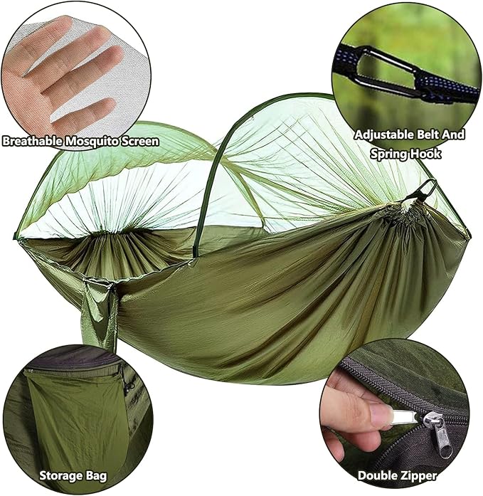 Travel Hammock with Mosquito Net, Lightweight Camping Hammock Hold Up to 200kg, Portable Outdoor Hammock for Camping Hiking Backpacking,Orange,290x140cm