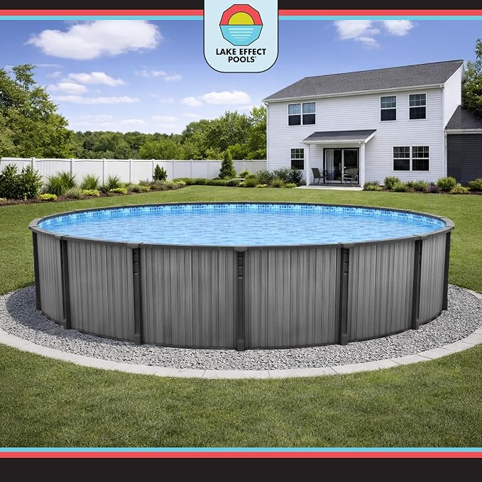 Lake Effect Pools 'Bora Bora' 24 ft Round Above Ground Swimming Pool | 52 Inch Resin Protected Steel Sided Walls | Bundle Includes: 25 Gauge Overlap Liner & Widemouth Skimmer