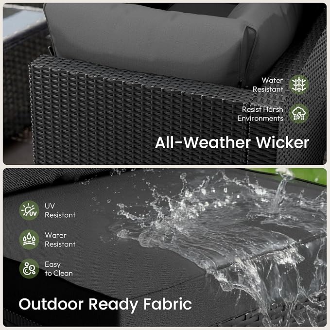 Patio Furniture Set - All-Weather - 7 Piece Patio Outdoor Conversation Set, Modular Wicker Rattan Sectional Sofa for Backyard, Garden, Poolside, Balcony, Porch, Patio,Black/Dark Gary