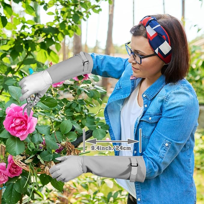 Gardening Gloves for Women Men, Long Thorn Proof Rose Pruning Glove | Womens Long Leather Garden Glove, Heavy Duty Gauntlet, Work Glove for Weeding, Yard Planting, Best Garden Gifts for Gardener