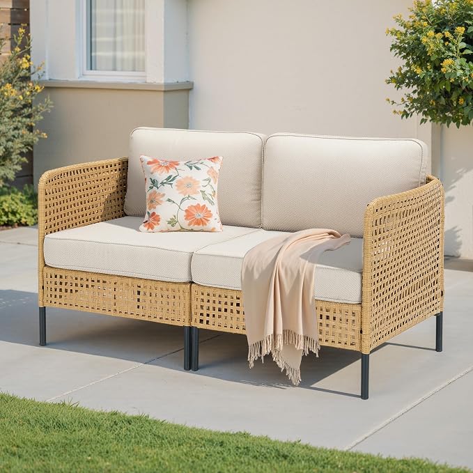 Belord Patio Conversation Sets, Boho Outdoor Furniture with Waterproof Cushions, Wicker Patio Furniture for Porch, Balcony (2 Pieces)