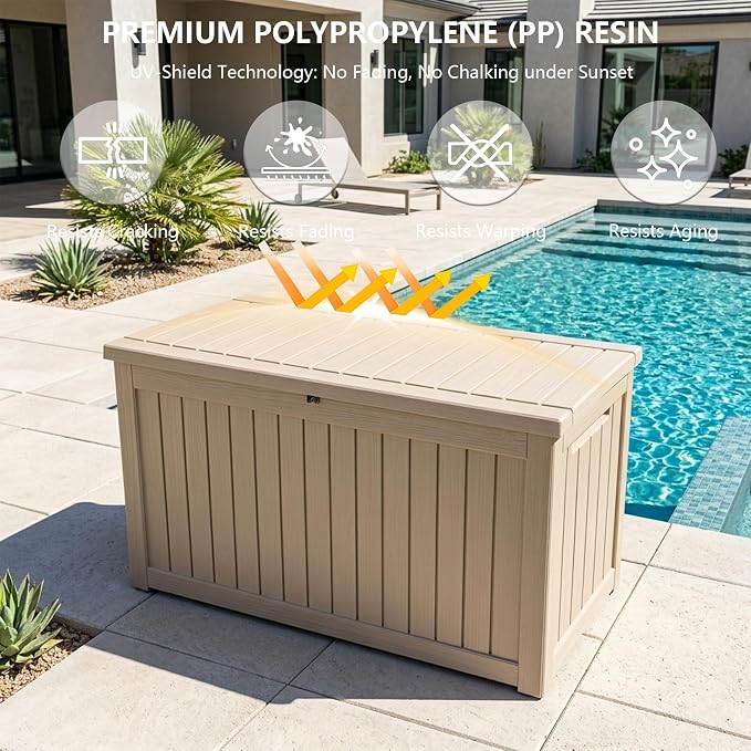 Outdoor Storage Box, 270 Gallon Waterproof Deck Box [Upgraded 3.0], Super-Sized Gas-Spring Resin Trunk for Large Seat Pillows, Heavy-Duty Lockable Backyard Storage Sofa, Garden Lawn, Grey