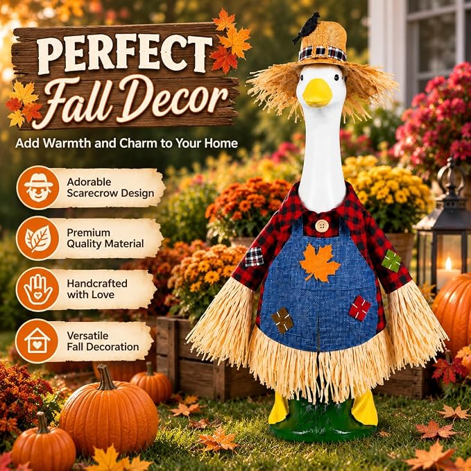 Fall Porch Goose Outfits Fits 23Inch Goose Statue for Outdoor Garden Decor | Scarecrow Porch Goose Outfit,Fall Thanksgiving Lawn Goose Statue Clothes for Outdoor Patio Yard Garden Decoration