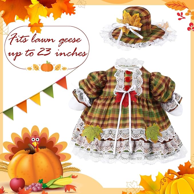 FuWeave Fall Porch Goose Outfit Maple Goose Costume Fancy Porch Geese Clothes with Wide Hat for 23" 17" Outdoor Patio
