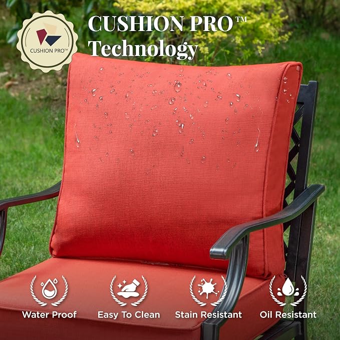 MIXPATIO Patio Furniture Set 6 pcs, Outdoor Patio Furniture, 1 X 3-Seat Sofa, 2 X Single Chairs, 2 X Swivel Chairs, 1 X Coffee Table and 5.75" Extra Thick Cushion, Patio Conversation Set,Red