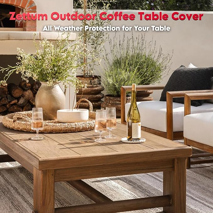 Zettum Outdoor Coffee Table Cover – Coffee Table Cover Rectangle Waterproof & Heavy Duty, Patio Table Covers for Side Tables, 600D Covers Provide All-Weather Protection - 48 x 26 x 18 Inch